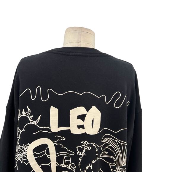 Good American Boyfriend Pullover Sweatshirt Leo Zodiac Sign Black Size 3 Large - Picture 8 of 13